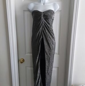 Strapless Metallic Ruched Front Coverup/Dress - Silver